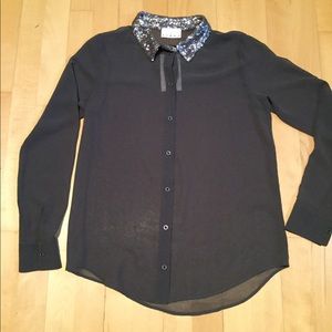 Beautiful brown blouse with sequined collar